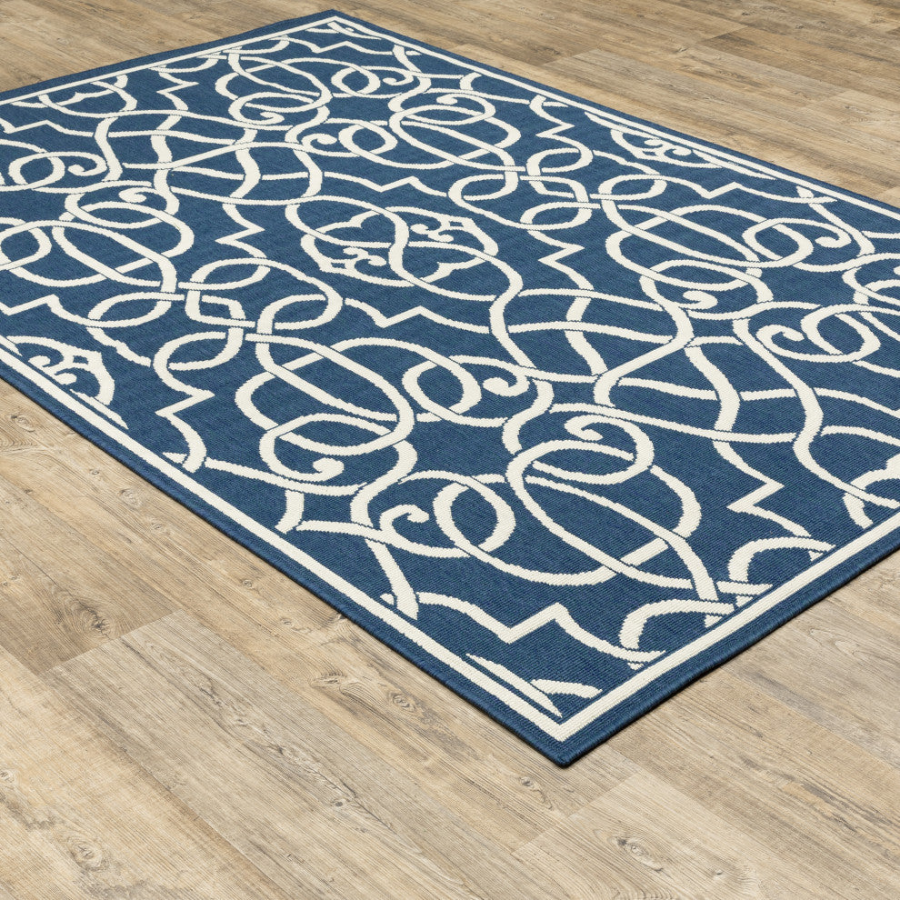 Madelina Lattice Scrollwork Navy Indoor or Outdoor Rug, 7'10"x10'10"