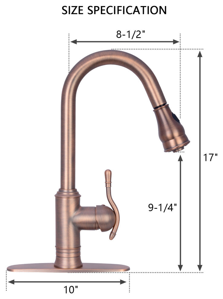 Copper Pull Down Kitchen Faucet, Single Level Solid Brass Kitchen Sink Faucets, American Bronze