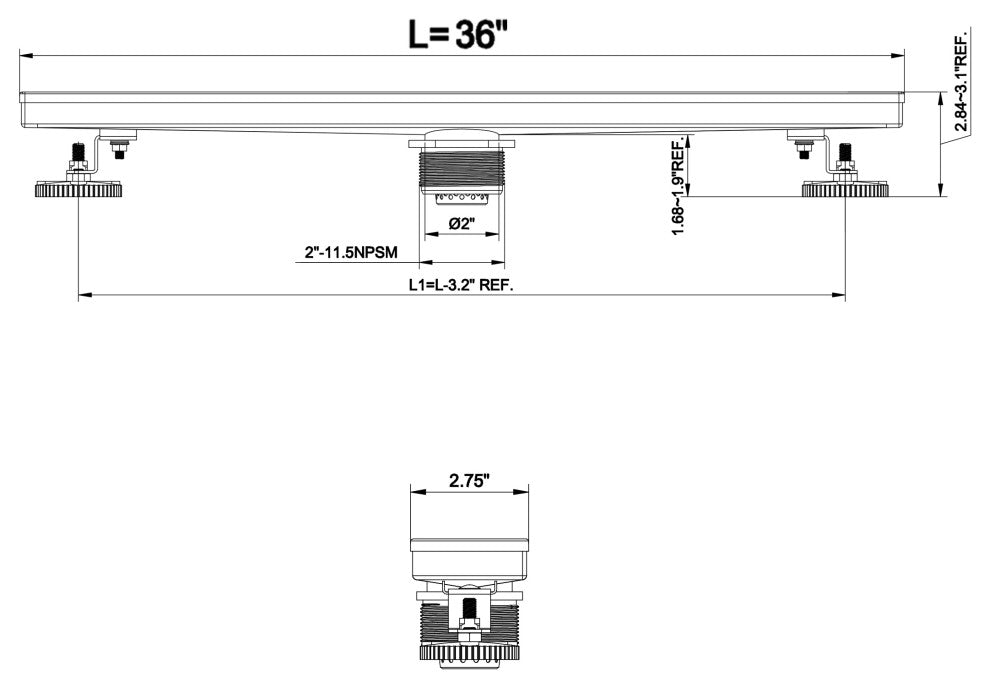 Linear Floor Drain with Removable Decorative Cover UPC certified, Brushed, 36"