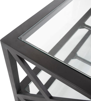 Sleek Doshi Rolling Console With Glass Shelves