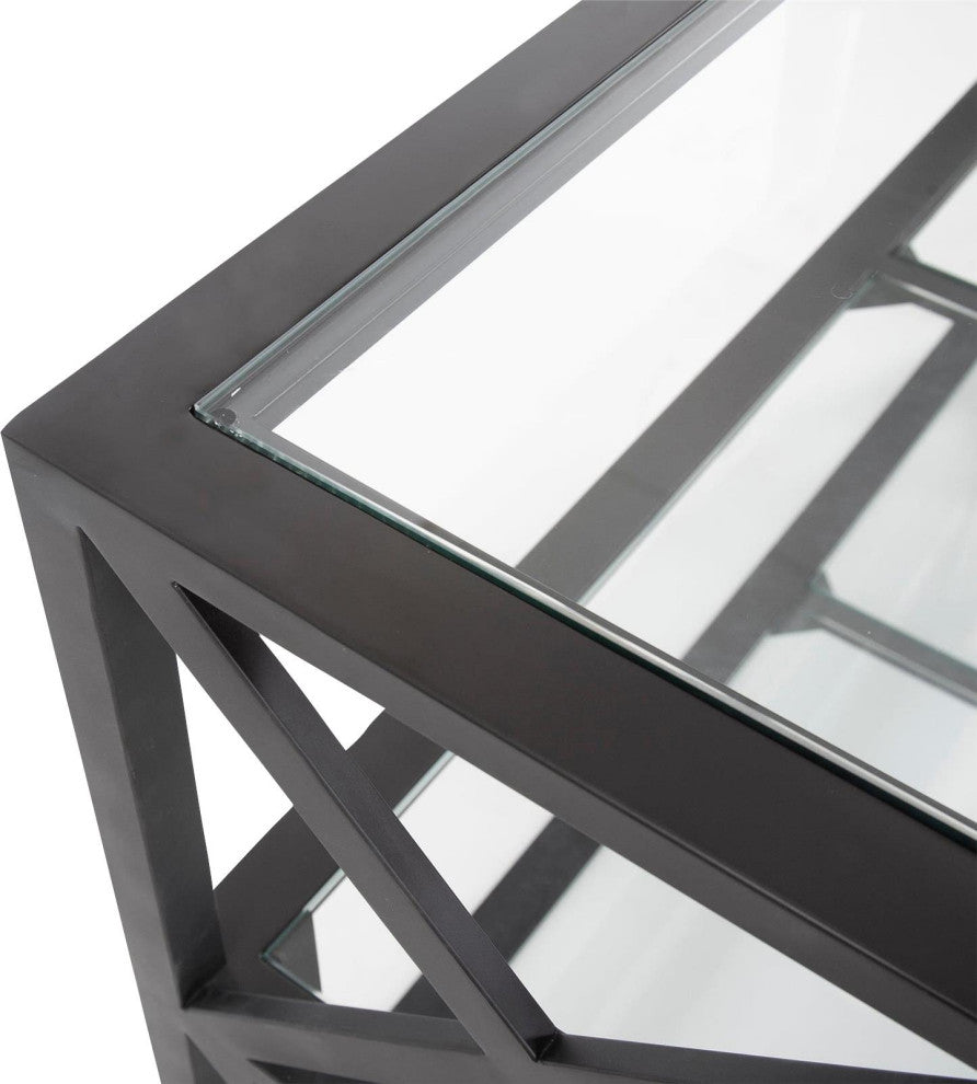 Sleek Doshi Rolling Console With Glass Shelves