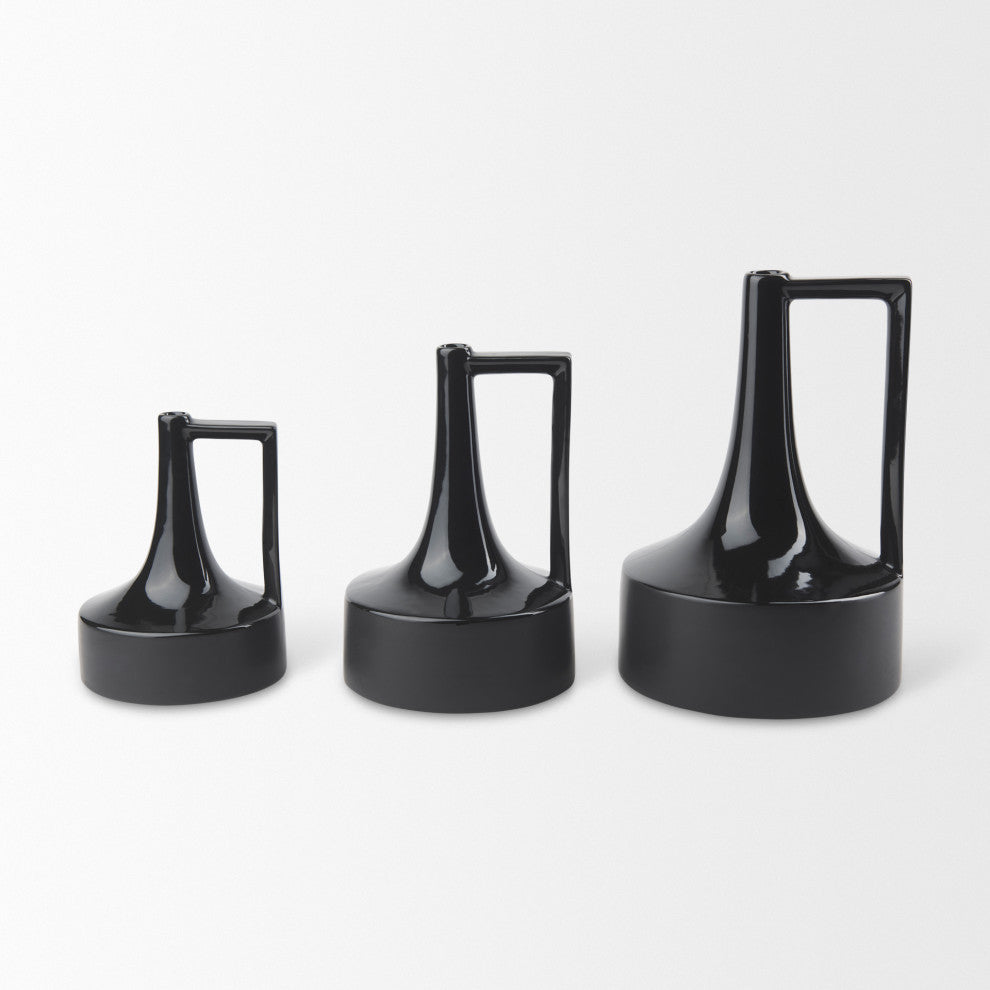 Burton 8.3H Small Glossy Black Ceramic Jug Vase