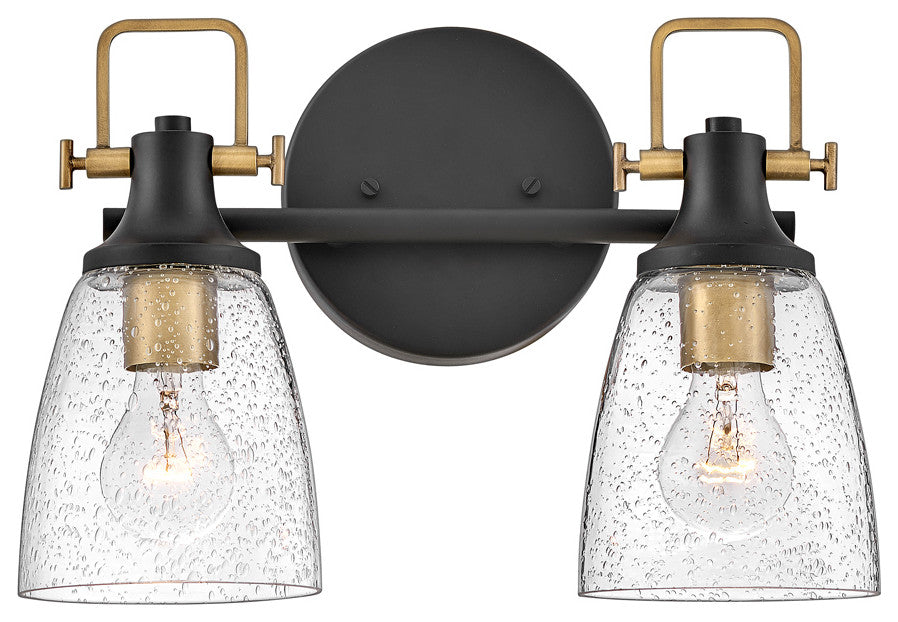 Hinkley Easton 14.5" Two Light Bath Vanity Fixture, Black + Heritage Brass