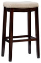 Linon Hampton Bar Stool Beige Padded Seat Wood Frame in Dark Walnut Brown