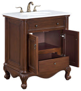 30" Single Bathroom Vanity, Teak Color With Ivory White Quartz