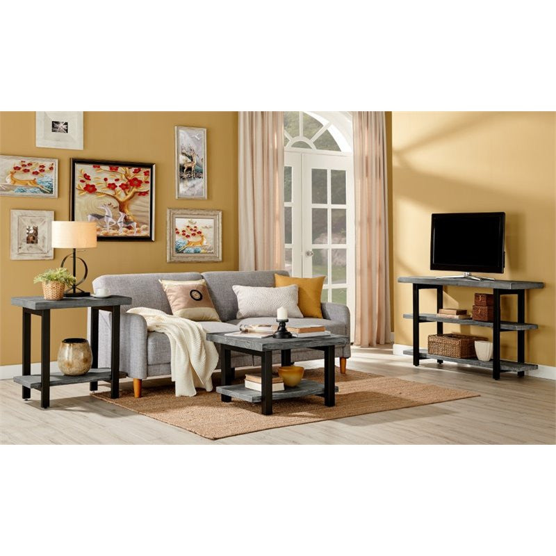 Pomona Metal and Reclaimed Wood End Table, Slate Gray