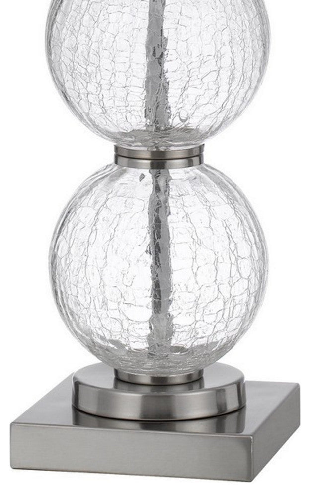 29 Inch Accent Table Lamp Set of 2, Stacked Crackle Glass balls, Silver