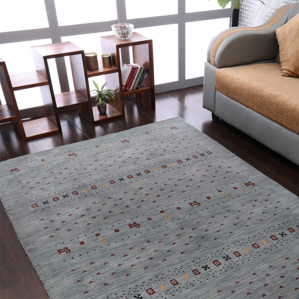 Hand Knotted Loom Wool Area Rug Contemporary, [Rectangle] 8'x10'