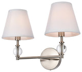Beau 2-Light Bath Sconce, Satin Nickel With White Fabric Shade