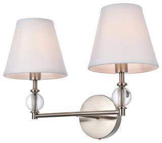 Beau 2-Light Bath Sconce, Satin Nickel With White Fabric Shade