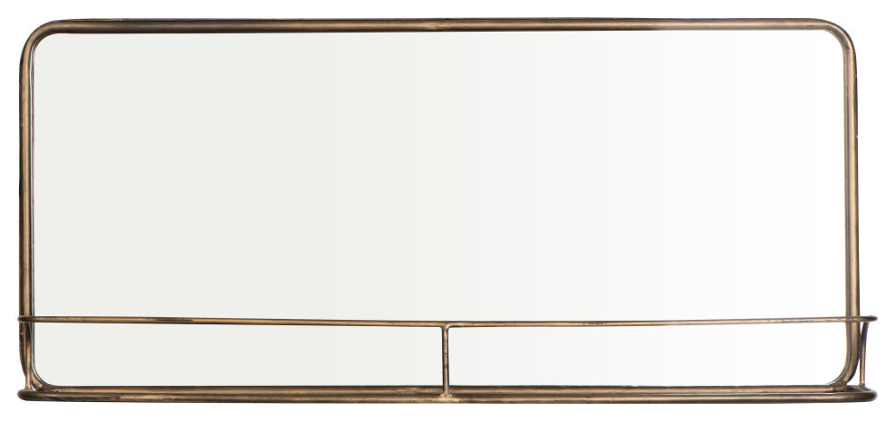 19.5"x27.5" Metal Framed Wall Mirror With Shelf, Brass, Double Vanity