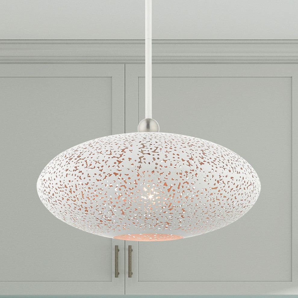 Livex Lighting Charlton 1 Light White With Brushed Nickel Accents Medium Pendant