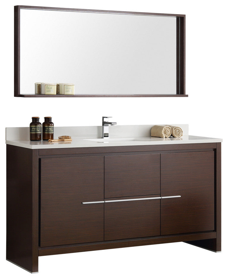 Fresca Allier 60" Wenge Brown Modern Single Sink Bathroom Vanity With Mirror