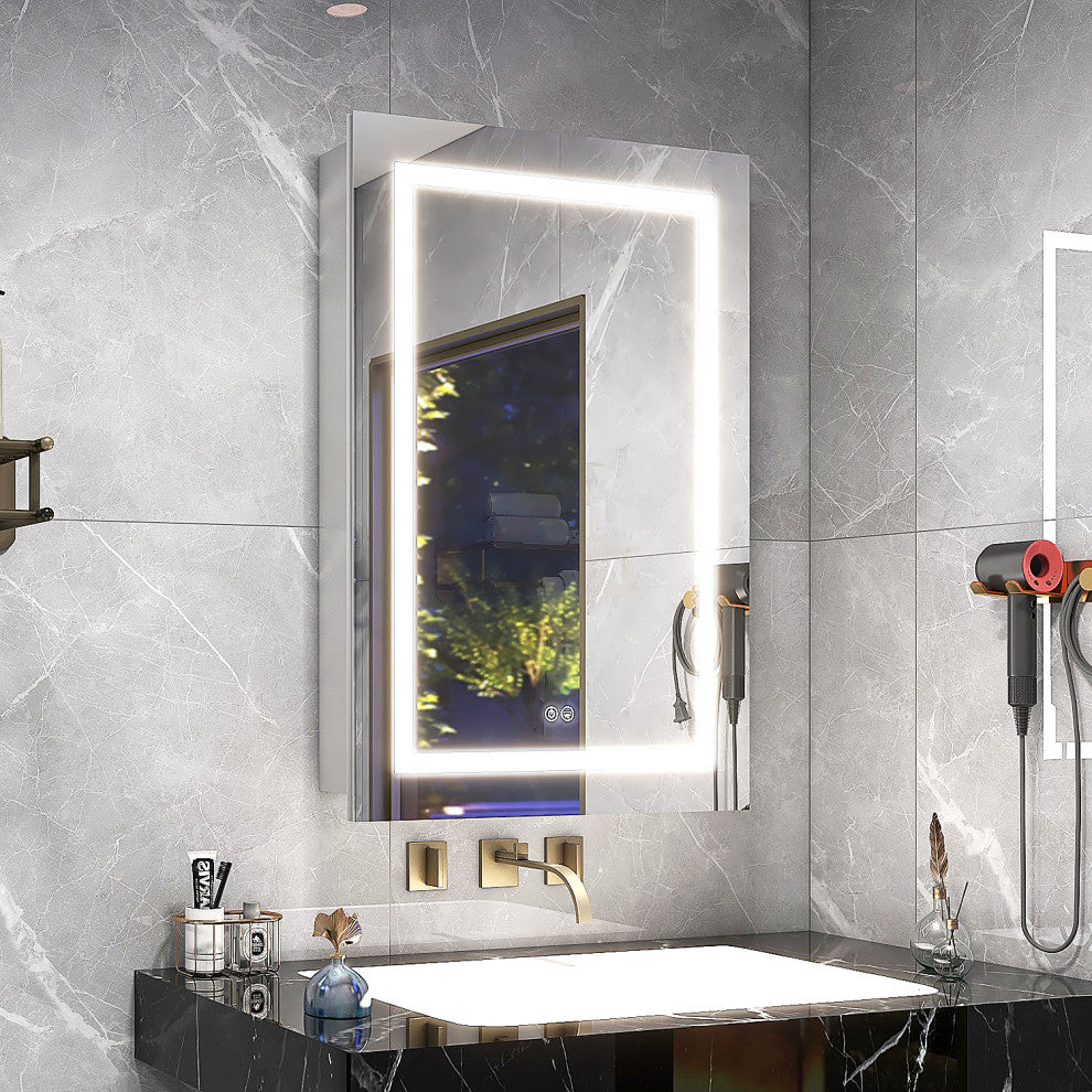 Recessed or Surface Mount Frameless Medicine Cabinet W/ LED Light & 2 Mirrors, Left Door
