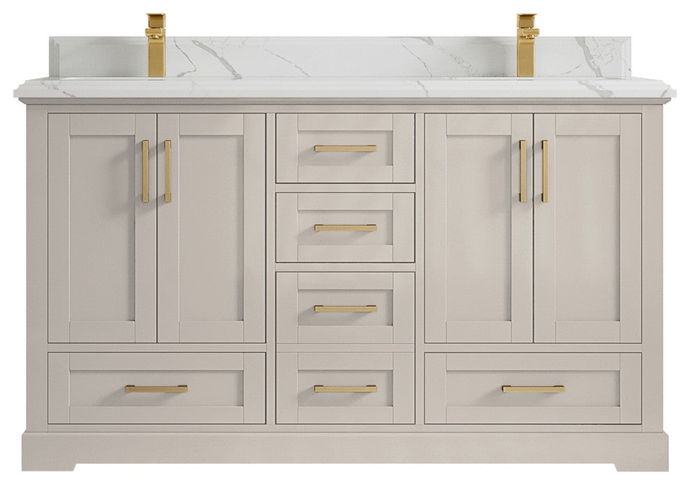 Boston 60" Double Bathroom Vanity in Fine Grain 1.5" Calacatta Laza