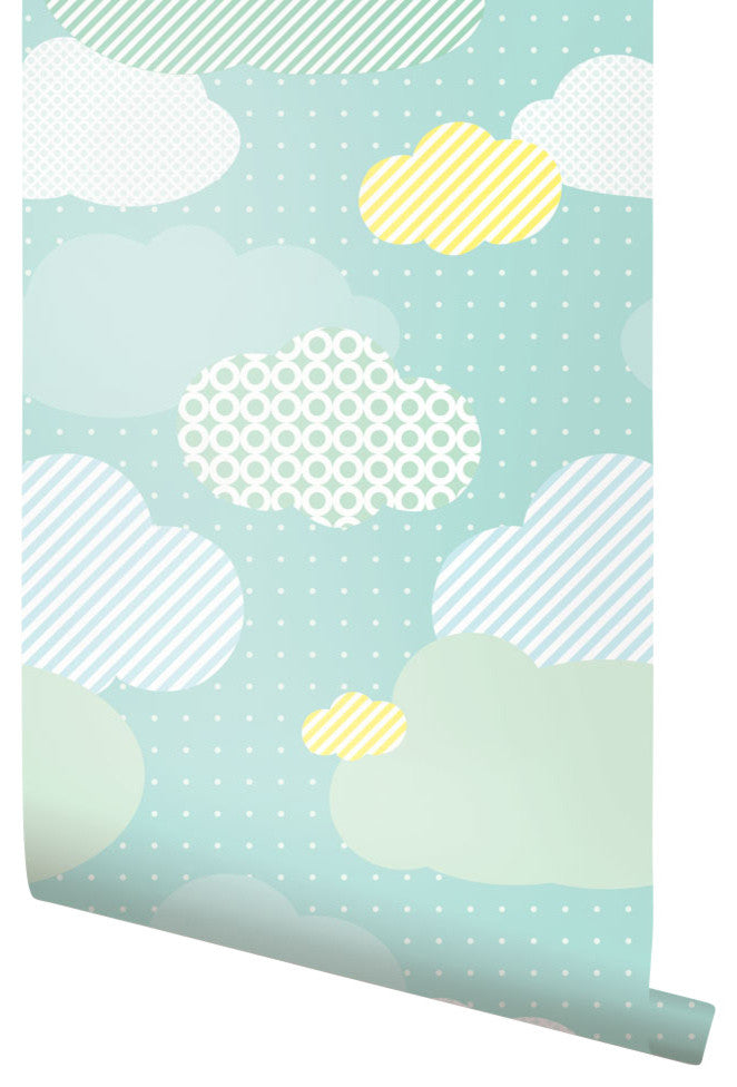 Clouds Peel and Stick Vinyl Wallpaper , Mint, 24"w X 108"h