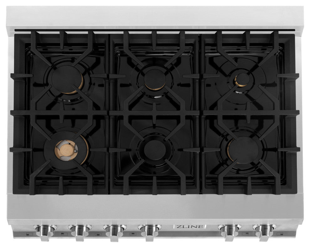 ZLINE 36" Porcelain Gas Stovetop With 6 Gas Brass Burners, RT-BR-36