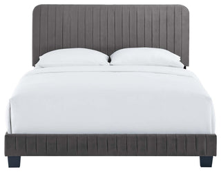 Celine Channel Tufted Performance Velvet Queen Platform Bed, Gray