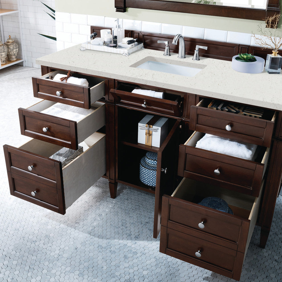 Brittany 60" Single Vanity, Burnished Mahogany, Lime Delight Quartz