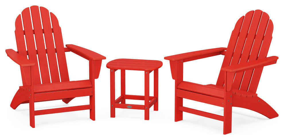 Vineyard 3-Piece Adirondack Set, South Beach 18" Side Table, Sunset Red