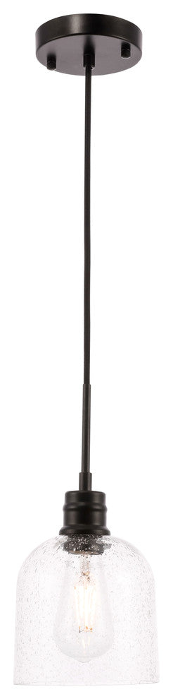 Black Finish And Clear Seeded Glass 1-Light Pendant