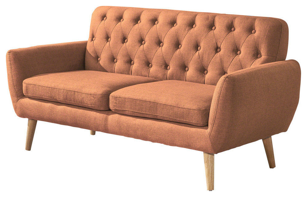 GDF Studio Eunice Petite Mid Century Modern Tufted Fabric Sofa, Burnt Orange