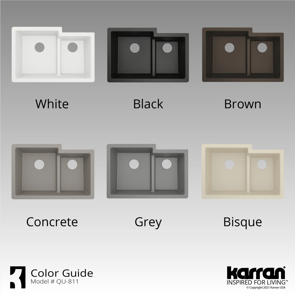 Karran 32" Undermount Double Bowl 60/40 Quartz Kitchen Sink Kit, White
