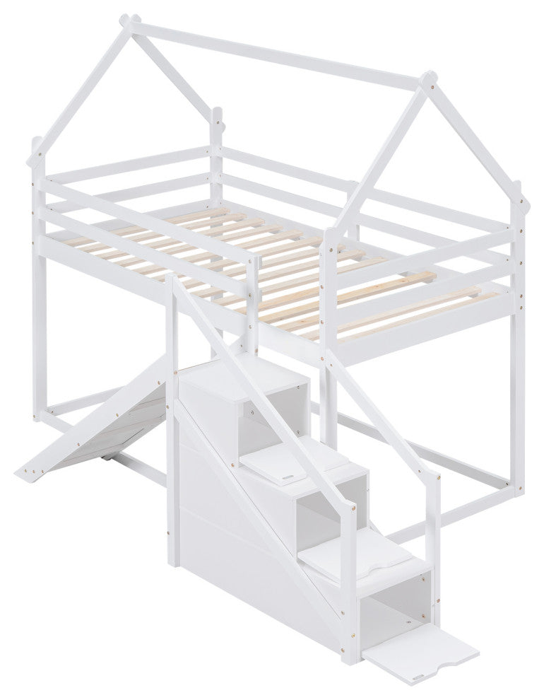 Gewnee Twin over Twin House Loft or Bunk Bed