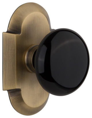 Single Cottage Plate With Black Porcelain Knob, Antique Brass