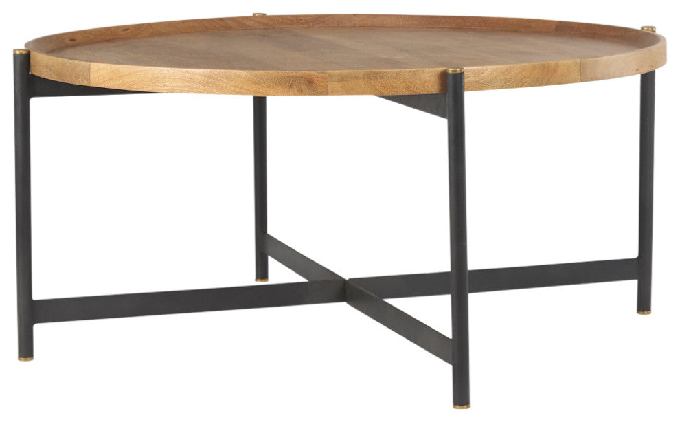 Marquisa (Large) Medium Brown Solid Wood w/ Black Iron Coffee Table