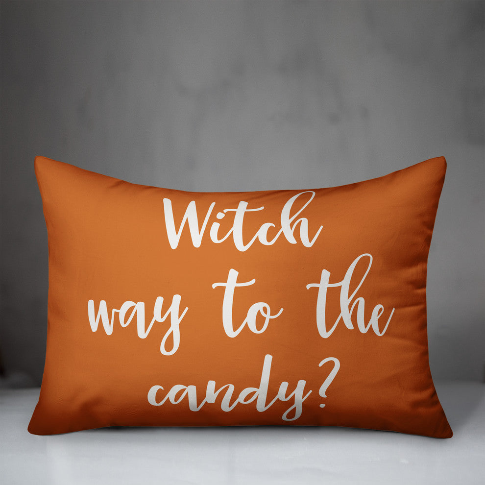 Witch Way To the Candy Lumbar Pillow, Orange, 14"x20"