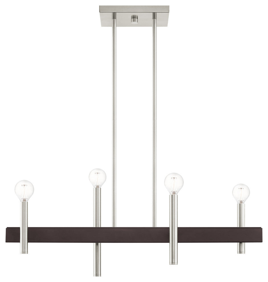 Livex Lighting Denmark 4 Light Brushed Nickel, Bronze Accents Linear Chandelier