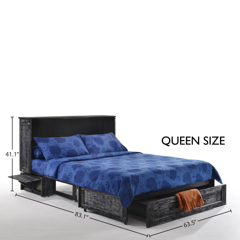 Poppy Cabinet Murphy Bed with Gel Memory Foam Mattress and USB Ports, Blizzard