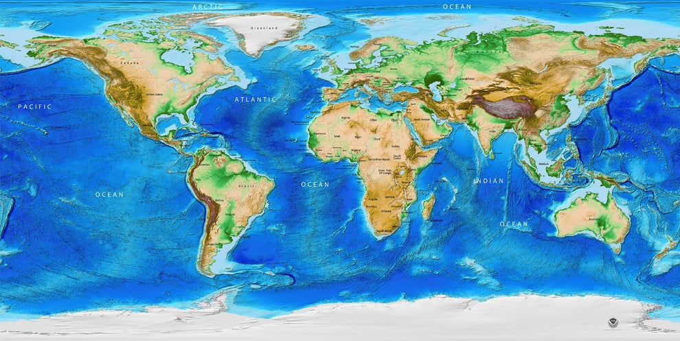 Global Topography, Wall Mural, Peel and Stick, 8-Panel, 166"x83"
