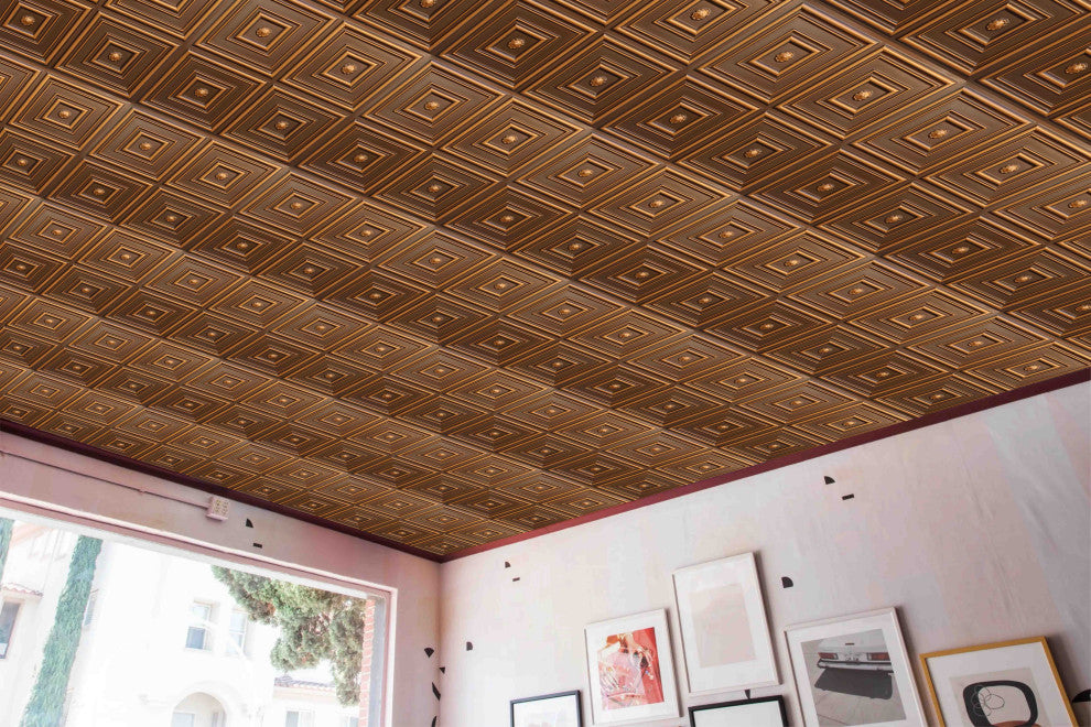 Antique Gold 3D Ceiling Panels, 2'x2', 4 Sq Ft