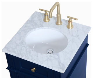 Home Living Vanity with Carrara White Marble Countertop, Blue, 18", Single Sink