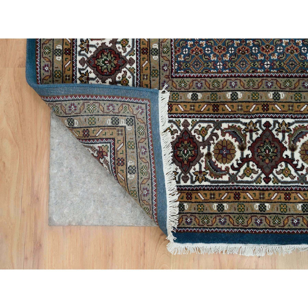 Mavericks Blue Herrita Design 100% Wool 175 KPSI Hand Knotted Rug, 8'x10'4"