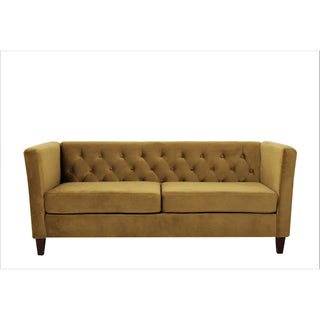 Sofa, Cushioned Seat With Button Tufted Backrest & Track Arms, Medallion Yellow