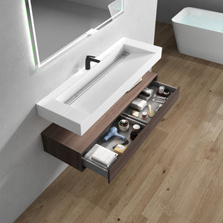 Alysa 60" Floating Bath Vanity, Acrylic Sink/Single Faucet Hole, Red Oak