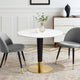 Dining Table, Round, Wood, Metal, Gold White, Modern, Cafe Bistro Restaurant