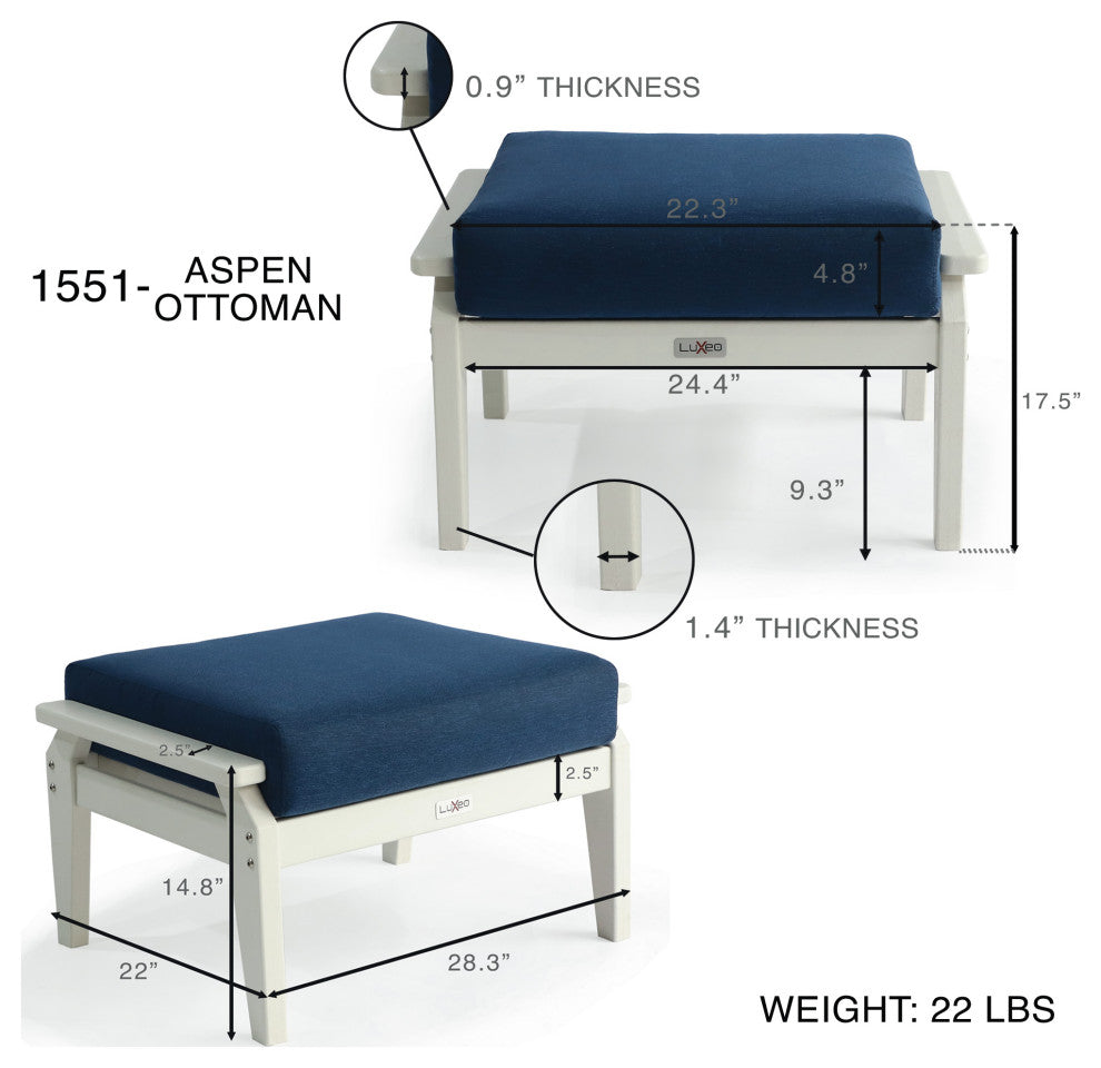 Aspen Ottoman, Cushion, Gray