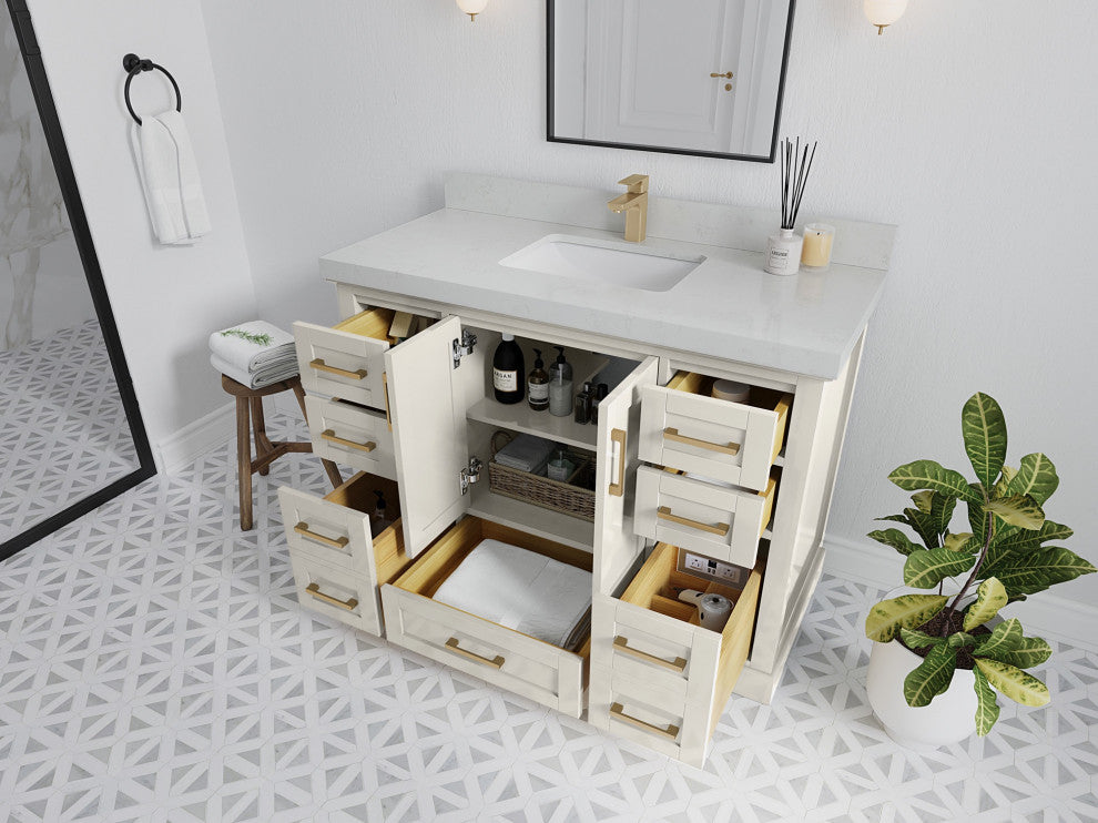 Boston 48" Single Sink Bath Vanity in Alabaster 2" Piatra Gray