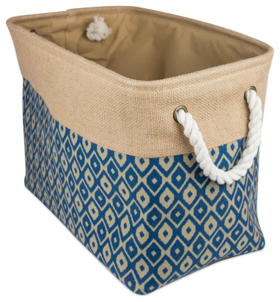 Burlap Bin Ikat Blue Rectangle Large 17.5"x12"x15"