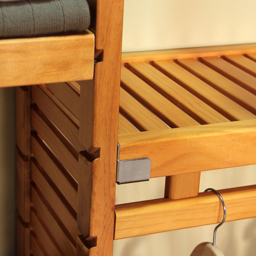 Solid Wood Reach-In Closet Organizer with hanging, Honey Maple