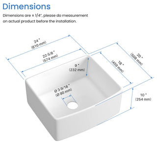Pure 24" Curved Apron Front Farmhouse Kitchen Fireclay Sink