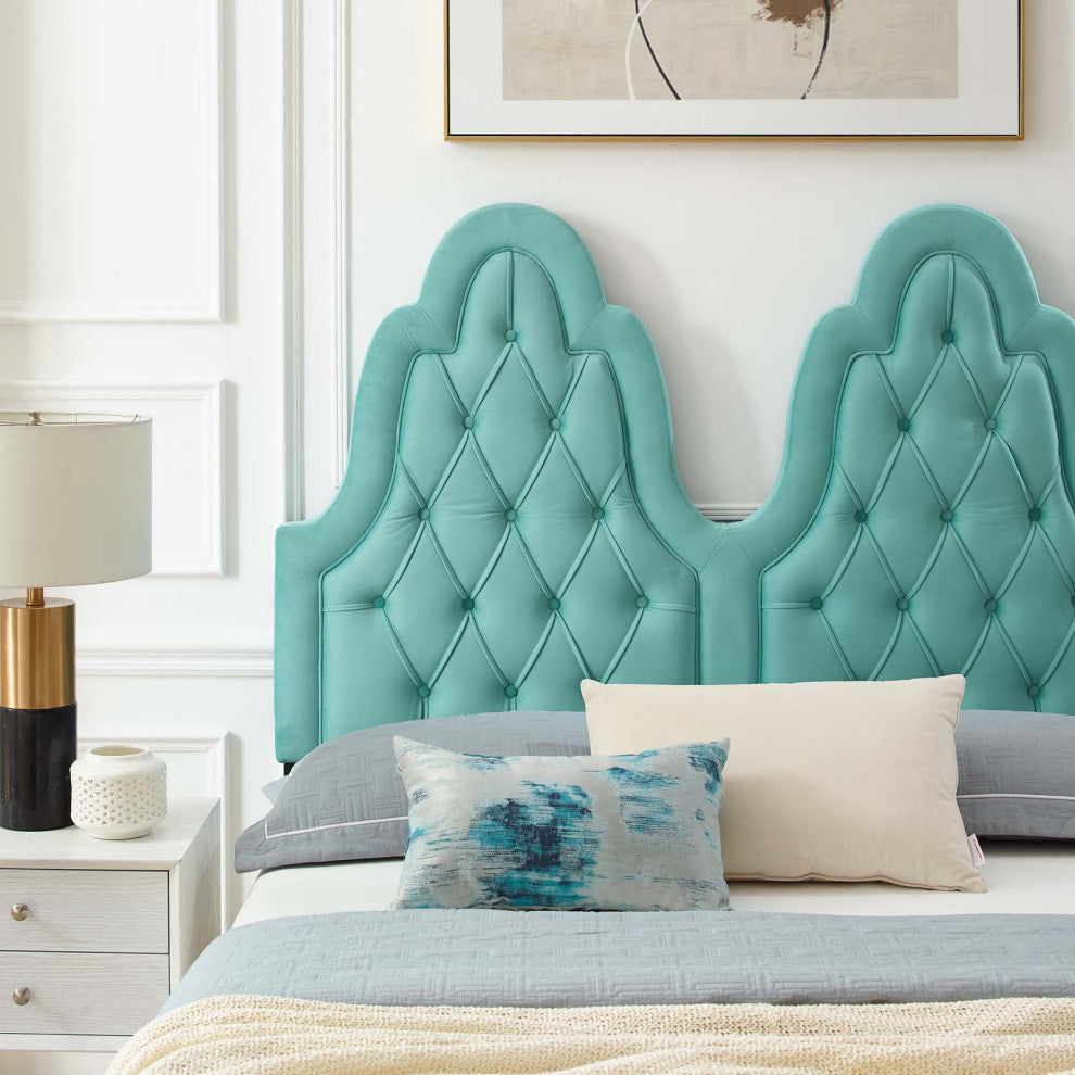 Tufted Platform Bed Frame, Twin Size, Velvet, Blue, Modern Contemporary, Bedroom