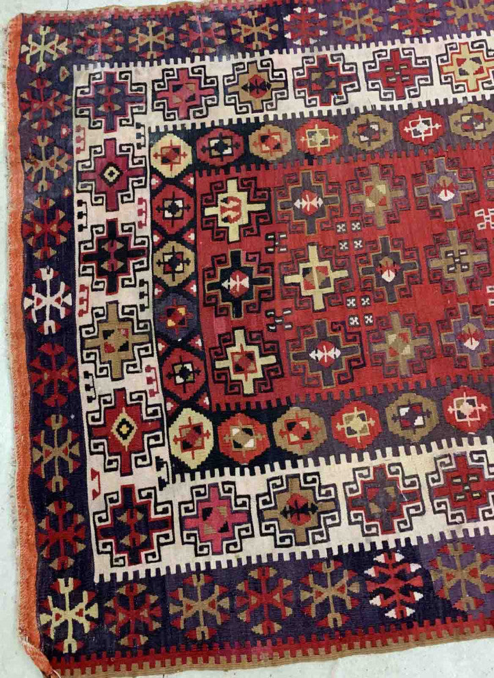 Handmade Antique Turkish Anatolian Prayer Kilim, 4.5'x6.2', 137cmx189cm 1910