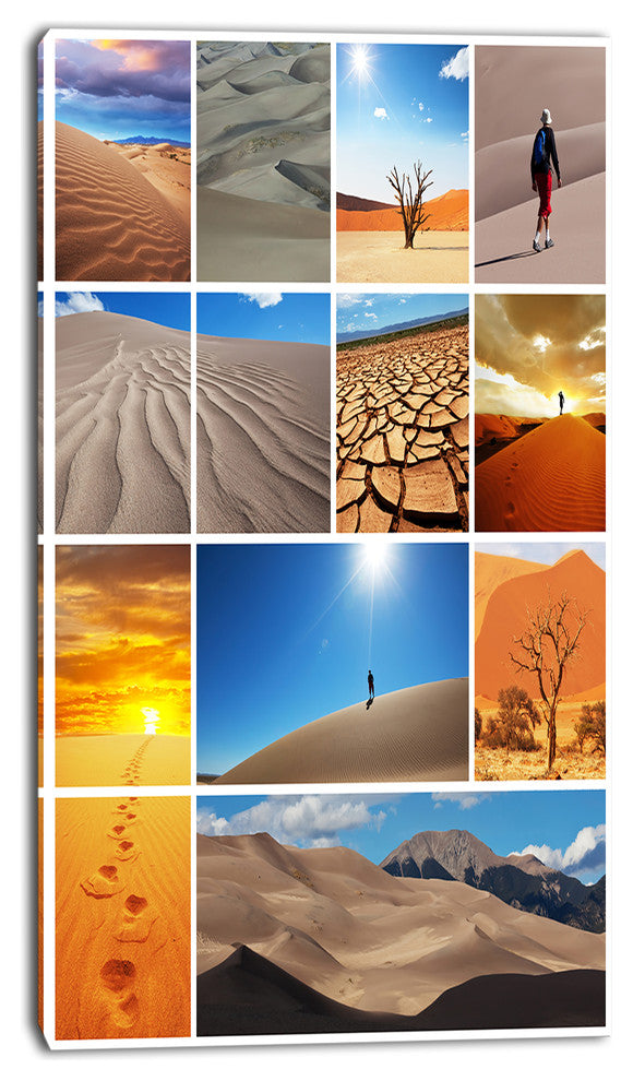 Hiking in Desert Collage, African Landscape Canvas Art Print, 16"x32"