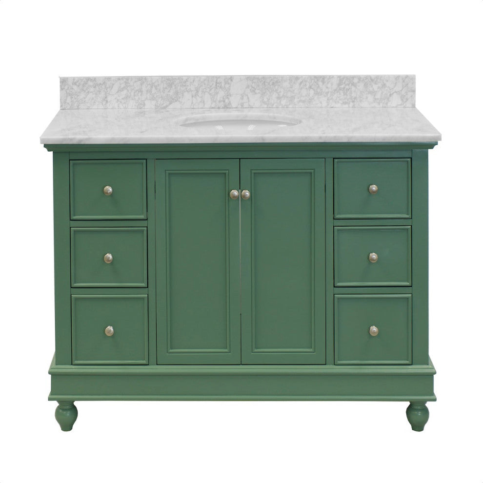 Bella 48" Bathroom Vanity, Sage Green, Carrara Marble