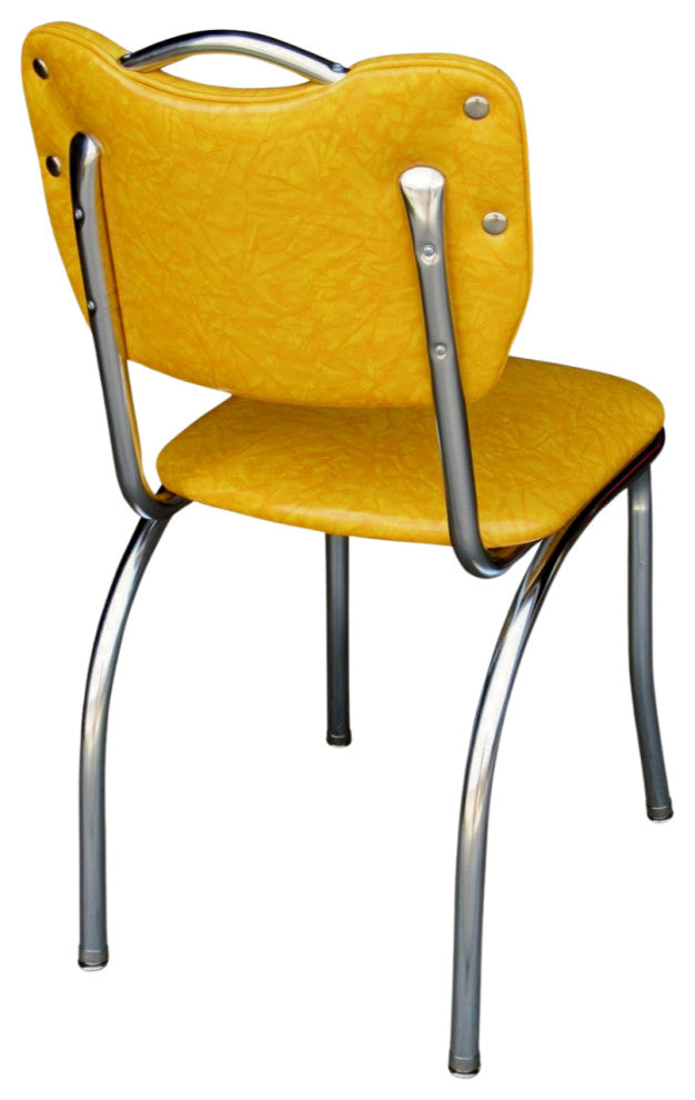 Retro Home Upholstered Handle Back Dining Chair, Cracked Ice Yellow